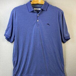 Tommy Bahama Island Zone Polo Shirt‎ Mens Large Blue Casual Short Sleeve EUC